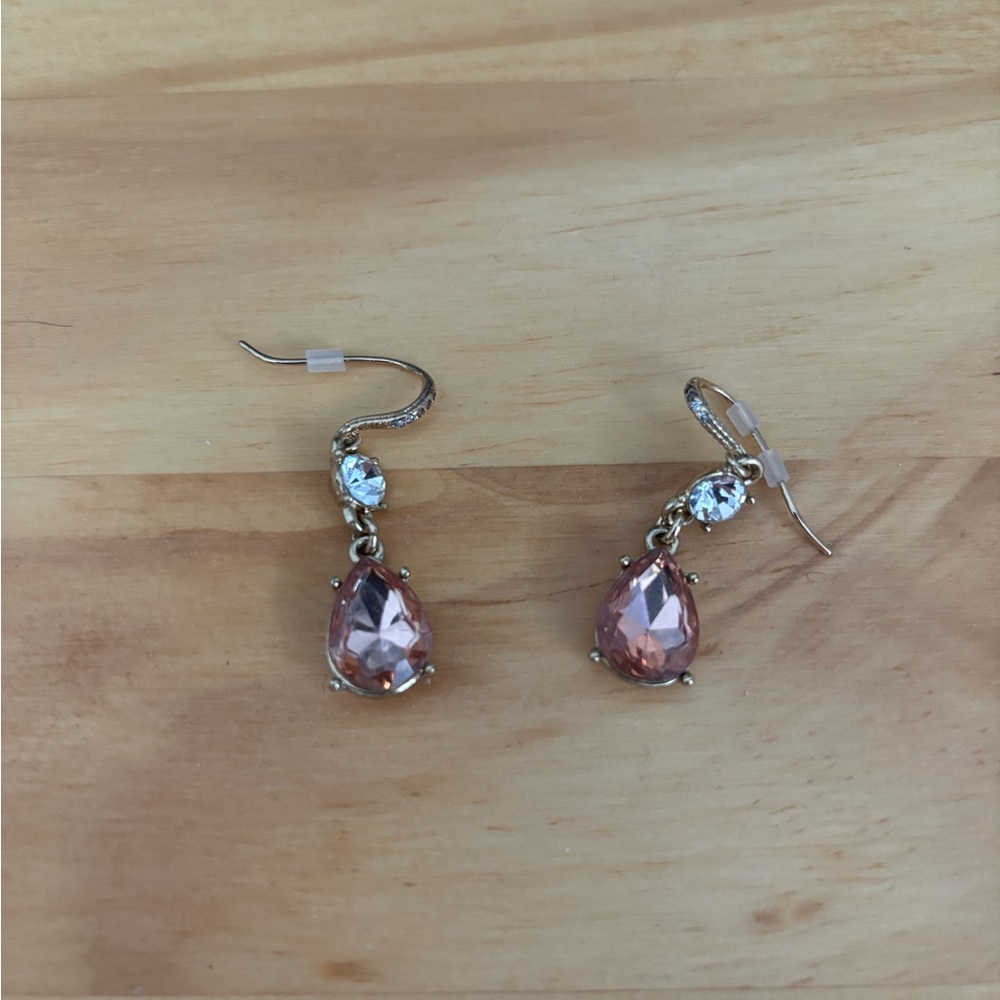 Pink and Crystal Teardrop Earrings